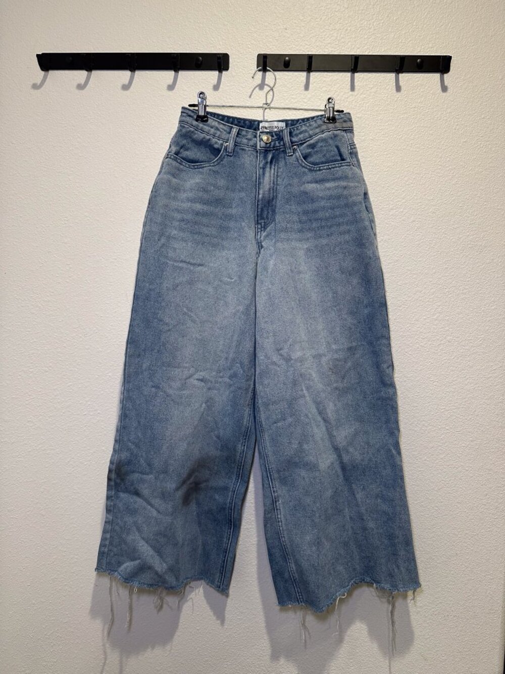 Princess Polly Light Wash Mid Rise Wide Leg Crop Leg Jeans Denim 0